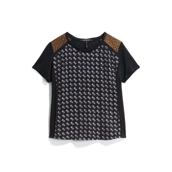 Scotch & Soda Mixed-Media Tee | Linen Knit + Printed Front | Sz S - Picture 1 of 10